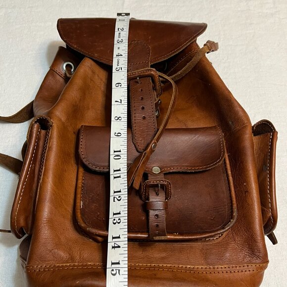 Vintage Handmade Genuine Leather Backpack Brown Rucksack Travel Bag Unisex Boho - Picture 9 of 12